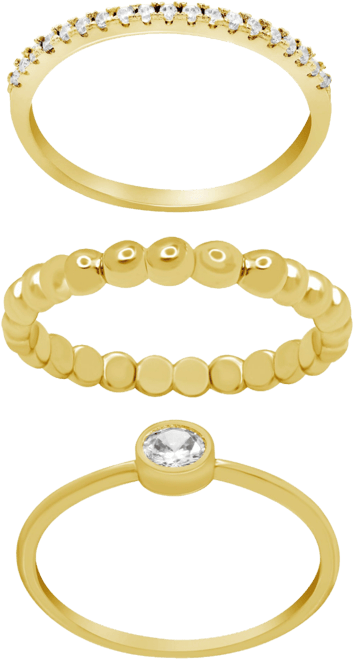 Gold Plated 3-Piece Clear Cubic Zirconia and Band Ring Set