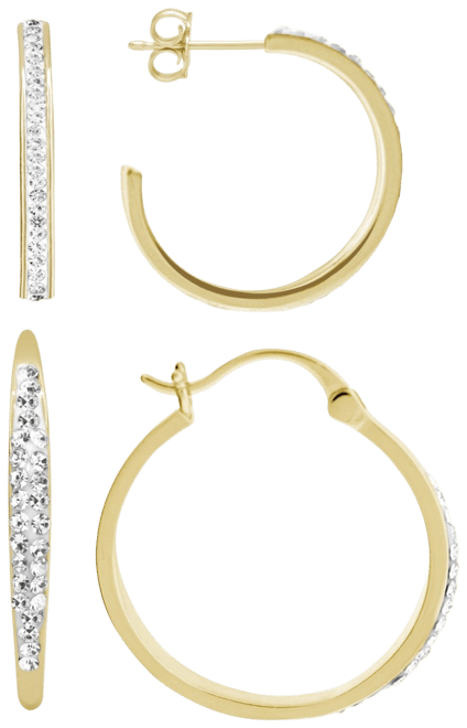Clear Crystal C Hoop & Click Top Hoop Earring Set in Gold Plate or Silver Plate