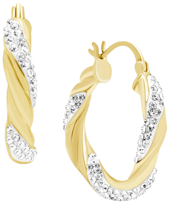 Clear Crystal Twisted Click Top Hoop Earring in Silver Plate or Gold Plate