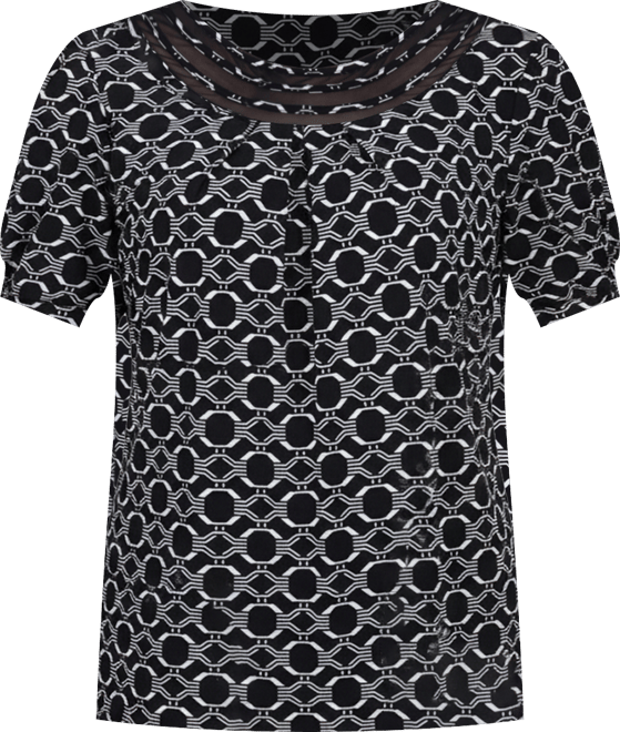 Petite Short Puff Sleeve Mesh Inset Top