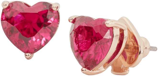 Gold-Tone Stone Heart Stud Earrings