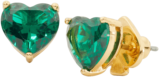 Gold-Tone Stone Heart Stud Earrings