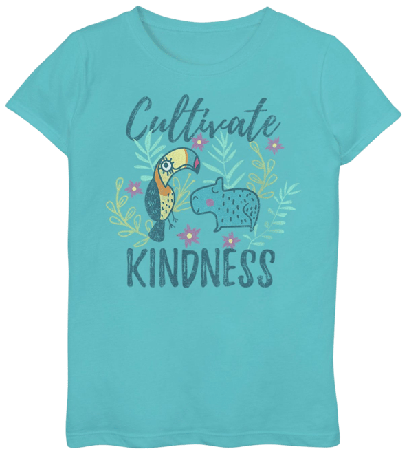 Women's Kindness Short Sleeve Graphic T-shirt - Green Floral Xs