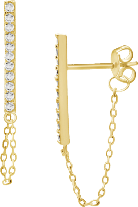 Gold Plated Bar Chain Drop Post Earrings
