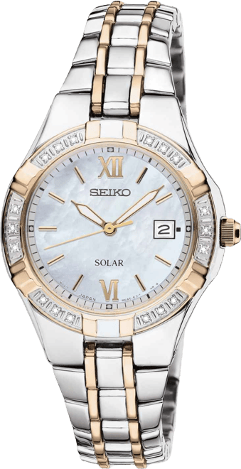 Watch, Women's Solar Diamond Accent Two Tone Stainless Steel Bracelet 27mm SUT068