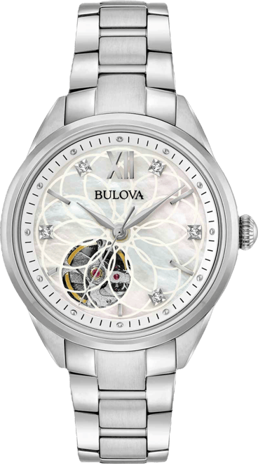 Women's Automatic Diamond Accent Stainless Steel Bracelet Watch 34mm 96P181