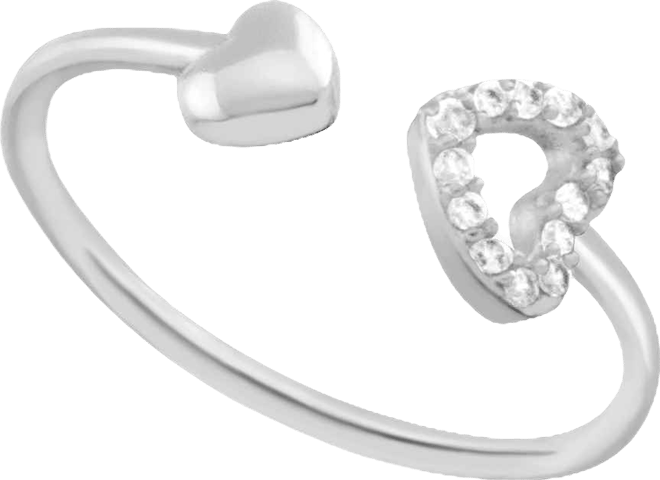 Crystal Heart Open Toe Ring in Silver-Plate