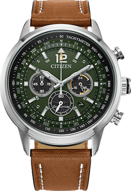 Eco-Drive Men's Chronograph Avion Brown Leather Strap Watch 44mm