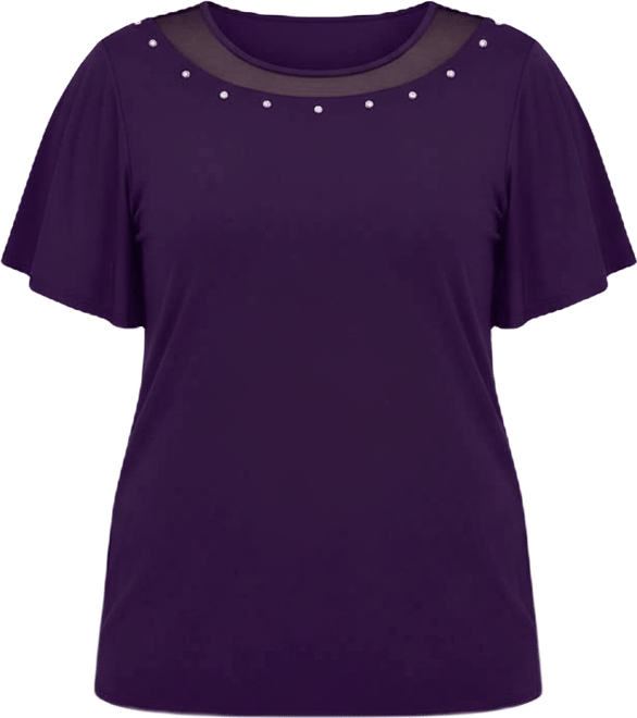 Plus Size Short Sleeve Knit Top with Sheer Inset