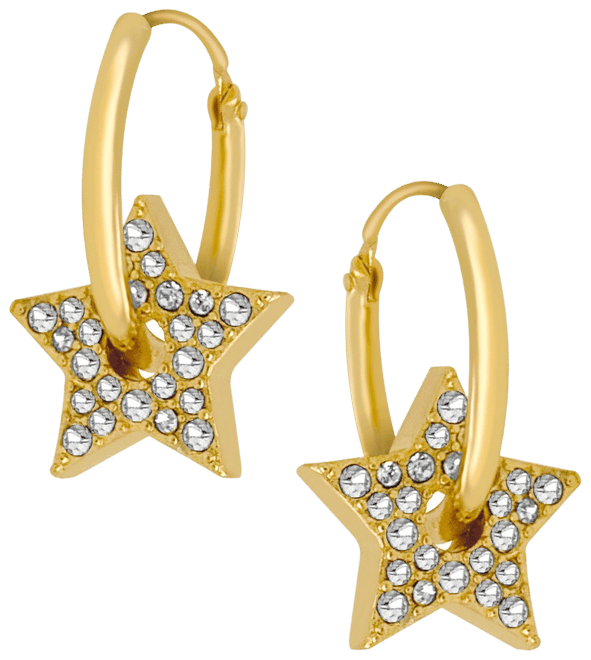18K Gold Plated or Silver Plated Pave Stars Hoop Earrings