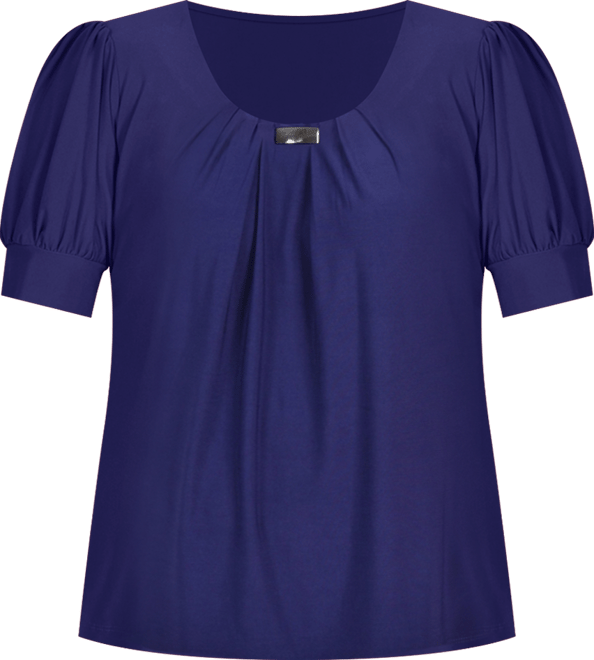 Plus Size Short Balloon Sleeve Top with Hardware