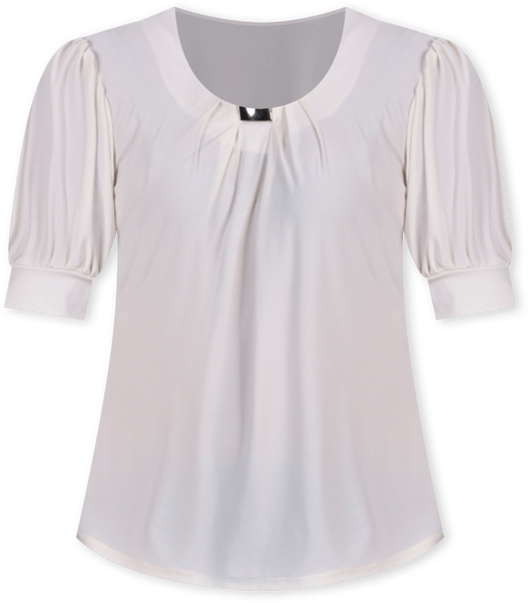 Plus Size Short Balloon Sleeve Top with Hardware