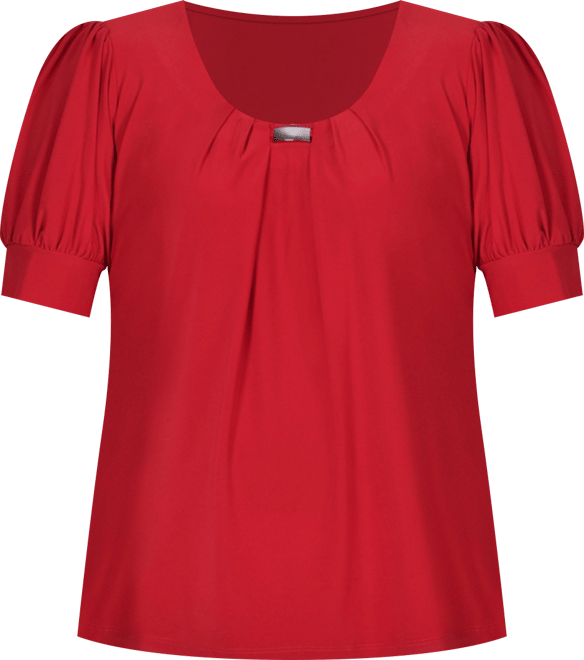 Plus Size Short Balloon Sleeve Top with Hardware