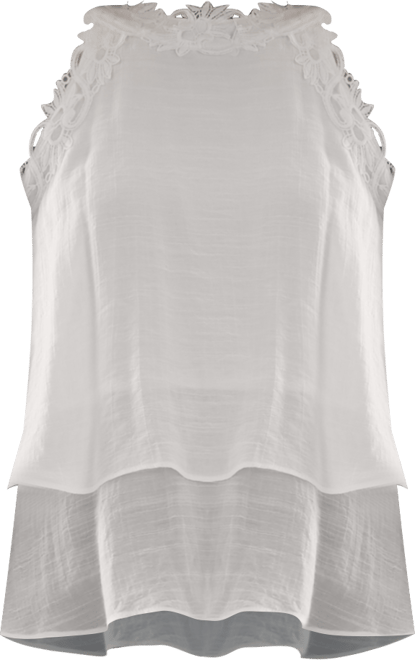 Juniors' Crochet-Trim Layered-Hem Top