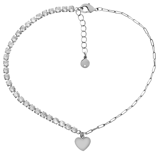Chain Heart Charm Anklet in Silver Plate
