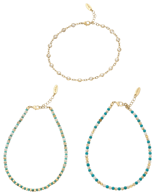Turquoise and Imitation Pearl Anklet Set