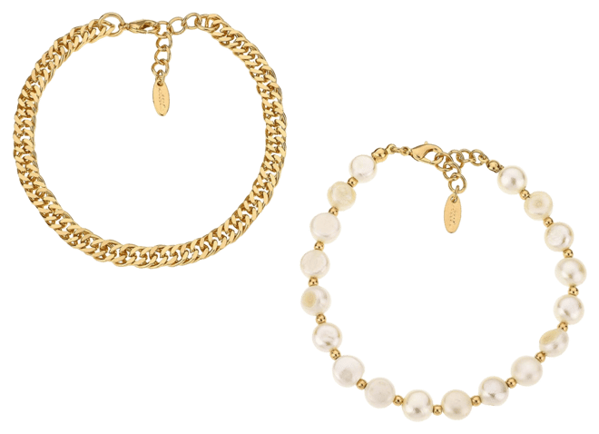 Cultured Freshwater Pearl and 18K Gold Plated Chain Anklet Set