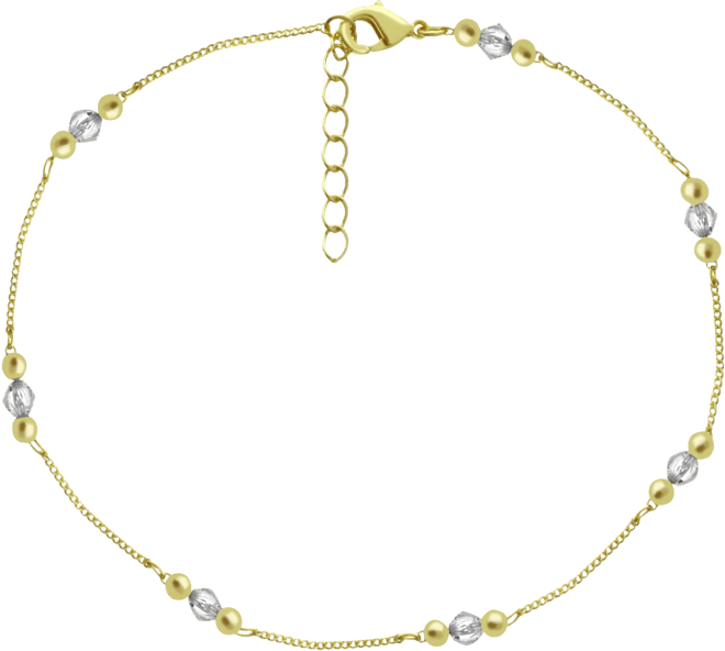 Crystal and Round Bead Chain Anklet in Gold Plate