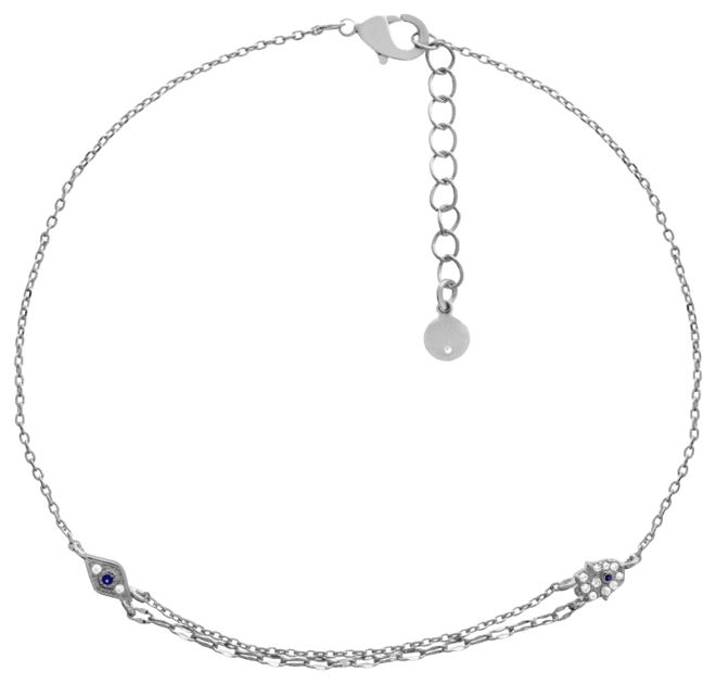 Hamsa and Evil Eye Anklet in Silver Plate