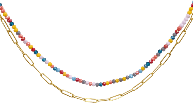 Multi Color Bead and Paper Clip Chain Double Necklace