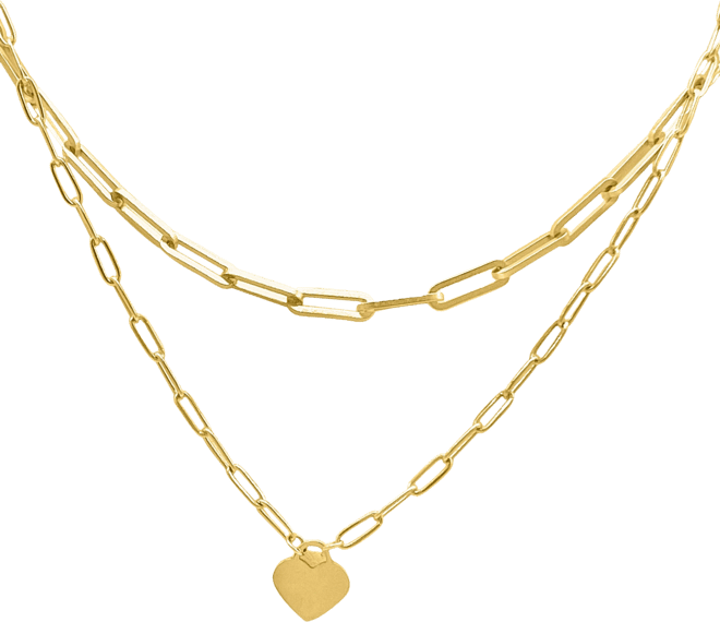 Layered Paper Clip Chain Heart Pendant Necklace