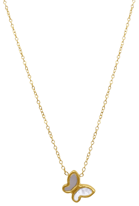 White Mother Of Pearl Butterfly Necklace