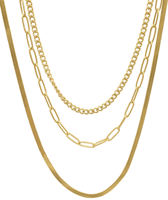Curb Chain, Paper Clip Chain, and Herringbone Chain Necklace Set