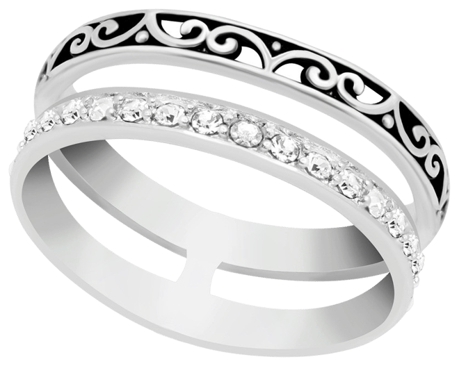 And Now This Oxidized and Clear Crystal Double Row Band Ring in Silver Plate