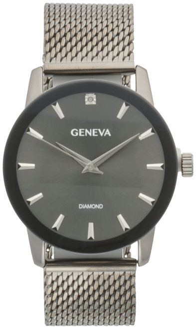 Geneva Men's Diamond Accent Gunmetal Mesh Watch - Large