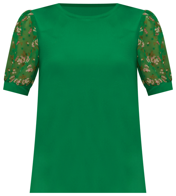 Women's Mixed Media Puff Sleeve Bouquet Knit Top