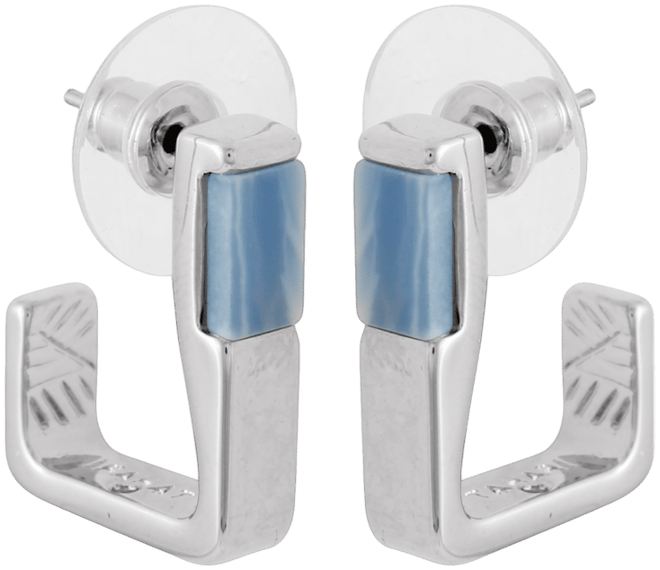 Women's Denim Semi Precious Stone Embellished Squared Off Open Hoop Earrings