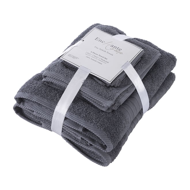 6-Piece Black/White Luxury Quick Dry 100% Cotton Bath Towel Set