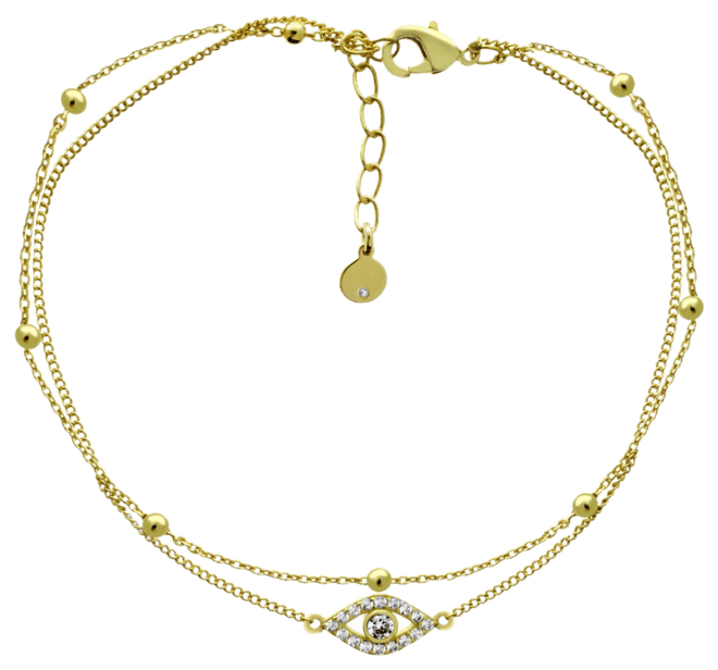 Evil Eye Double Chain Anklet in Gold Plate
