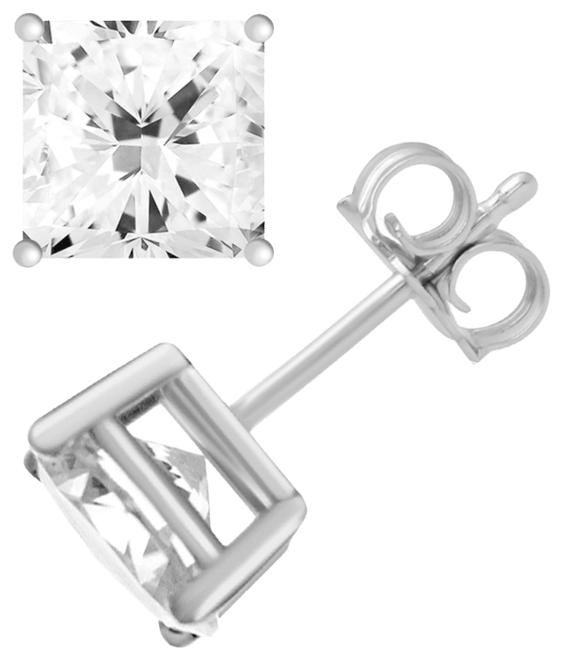 Silver Plate Cubic Zirconia 7.5mm Square Stud Earring
