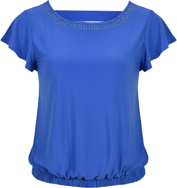 Petite Size Short Flutter Sleeve Top with Studded Neckline