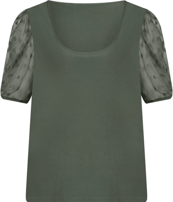 Petite Mesh Dot Elbow Sleeve Crepe Top