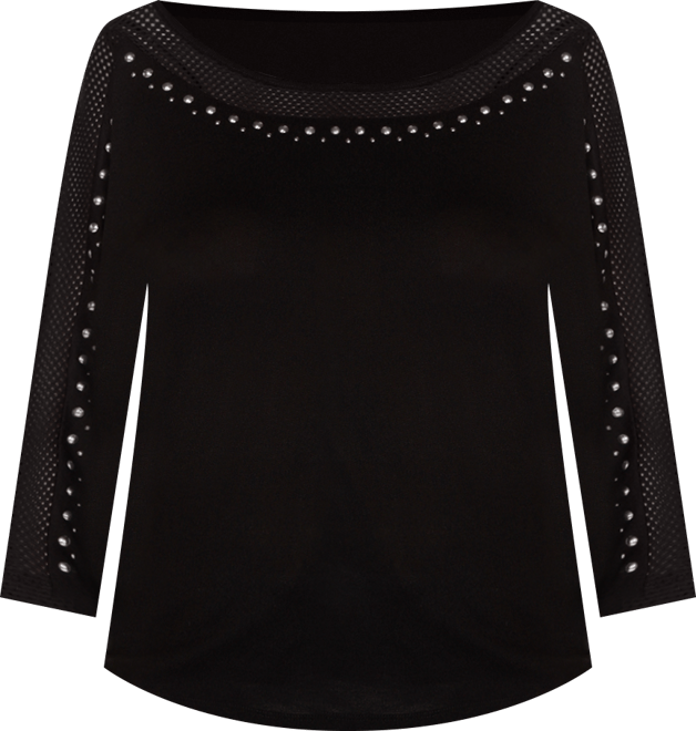 Women's Embellished Dolman with Mesh Inset Top