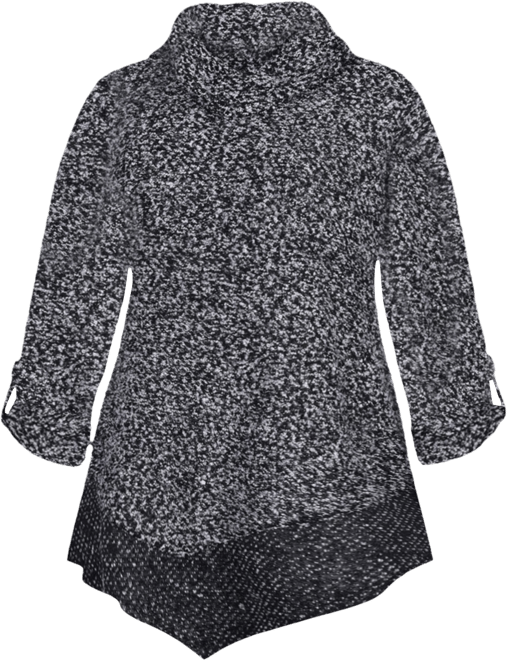 Plus Size Long Roll Tab Sleeve Nubby Cowl Neck Top