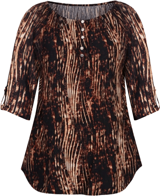 Plus Size 3/4 Push Tab Round Neck Henley Top