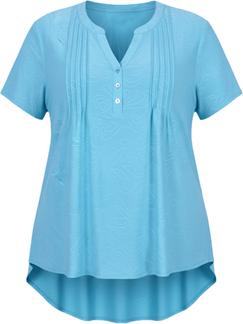 Plus Size Short Sleeve Y-Neck Jacquard Knit Top