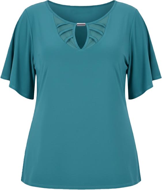 Plus Size Short Flutter Sleeve Knit Top