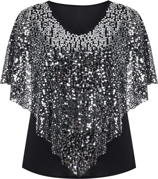 Plus Size Sequin-Front Poncho Top