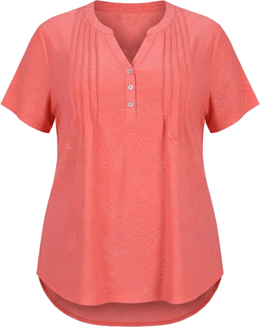 Plus Size Short Sleeve Y-Neck Jacquard Knit Top