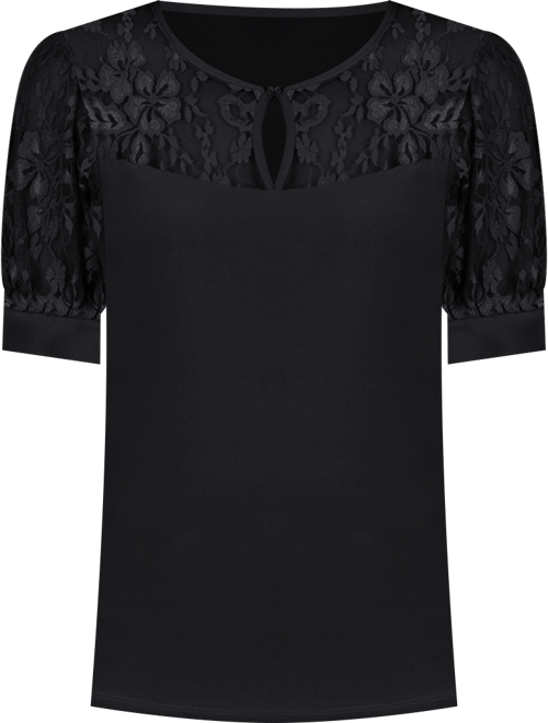 Women's Short Puff Sleeve Top with Lace Sleeves and Yoke