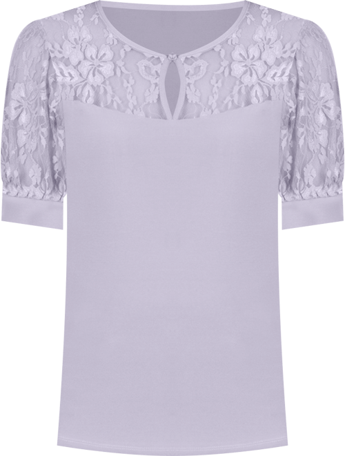 Women's Short Puff Sleeve Top with Lace Sleeves and Yoke