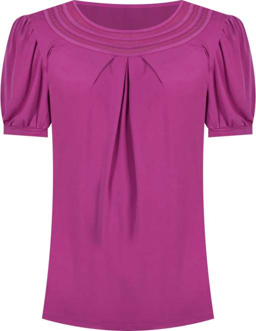 Women's Short Puff Sleeve Sheer Inset Top