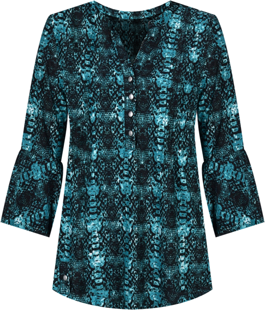 Women's 3/4 Bell Sleeve Pleat Front Y-neck Top