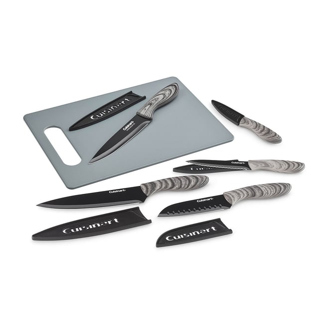 Cuisinart Faux Wood 11-pc. Cutting Board and Knife Set | Gray | One Size | Cutlery Knife Sets | Contoured Handle|Ceramic Coating|Multi-pack