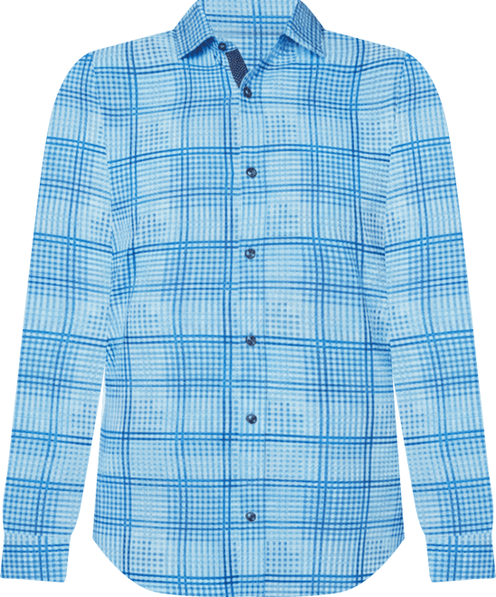 Men's Slim Fit Non-Iron Check-Print Performance Stretch Dress Shirt