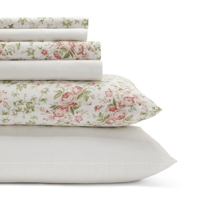 Laura Ashley 200tc 100% Cotton Percale 6-Pc Sheet Set, Color